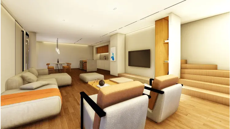 Lounge with full-height glazing to the garden