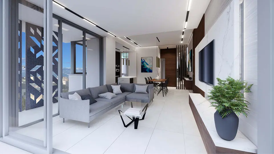 Lounge with full-height sliding doors to the veranda