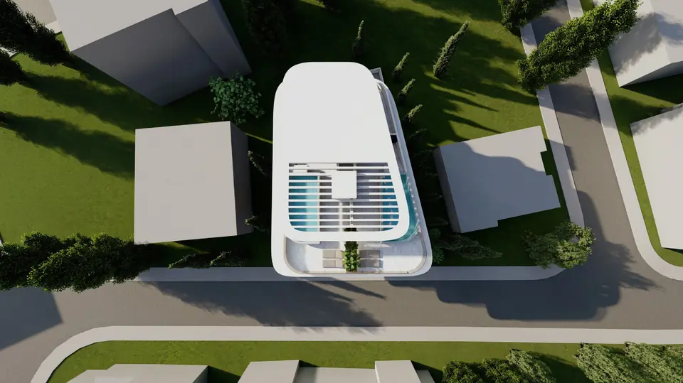 Aerial view of the rooftop terraces